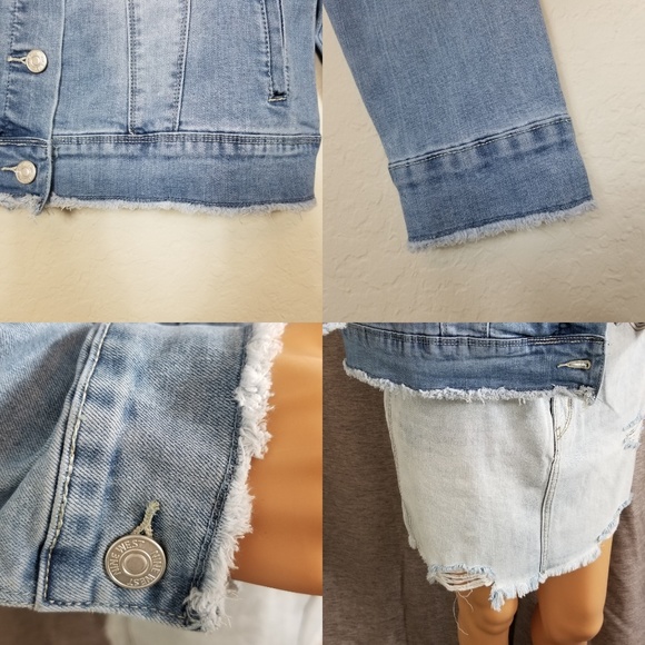 NINE WEST Frayed Edge Distressed Jean Jacket - Picture 7 of 8